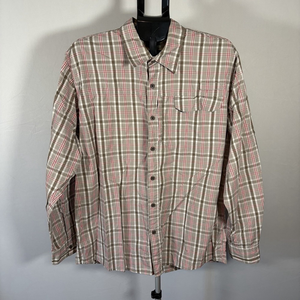 Wrangler Authentic Large Mens Vented Utility Gorpcore Gray Plaid L/S Shirt Fish
